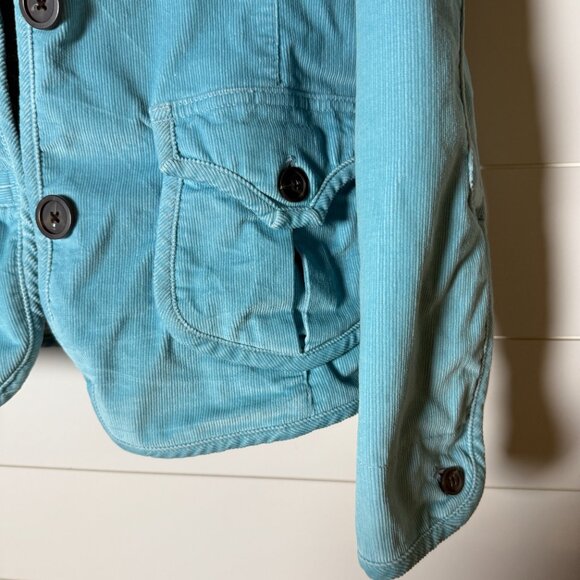 Gap StretchCorduroy Jacket Turquoise Fully Lined Button Front Elbow Patches Sz 6 - Picture 6 of 9